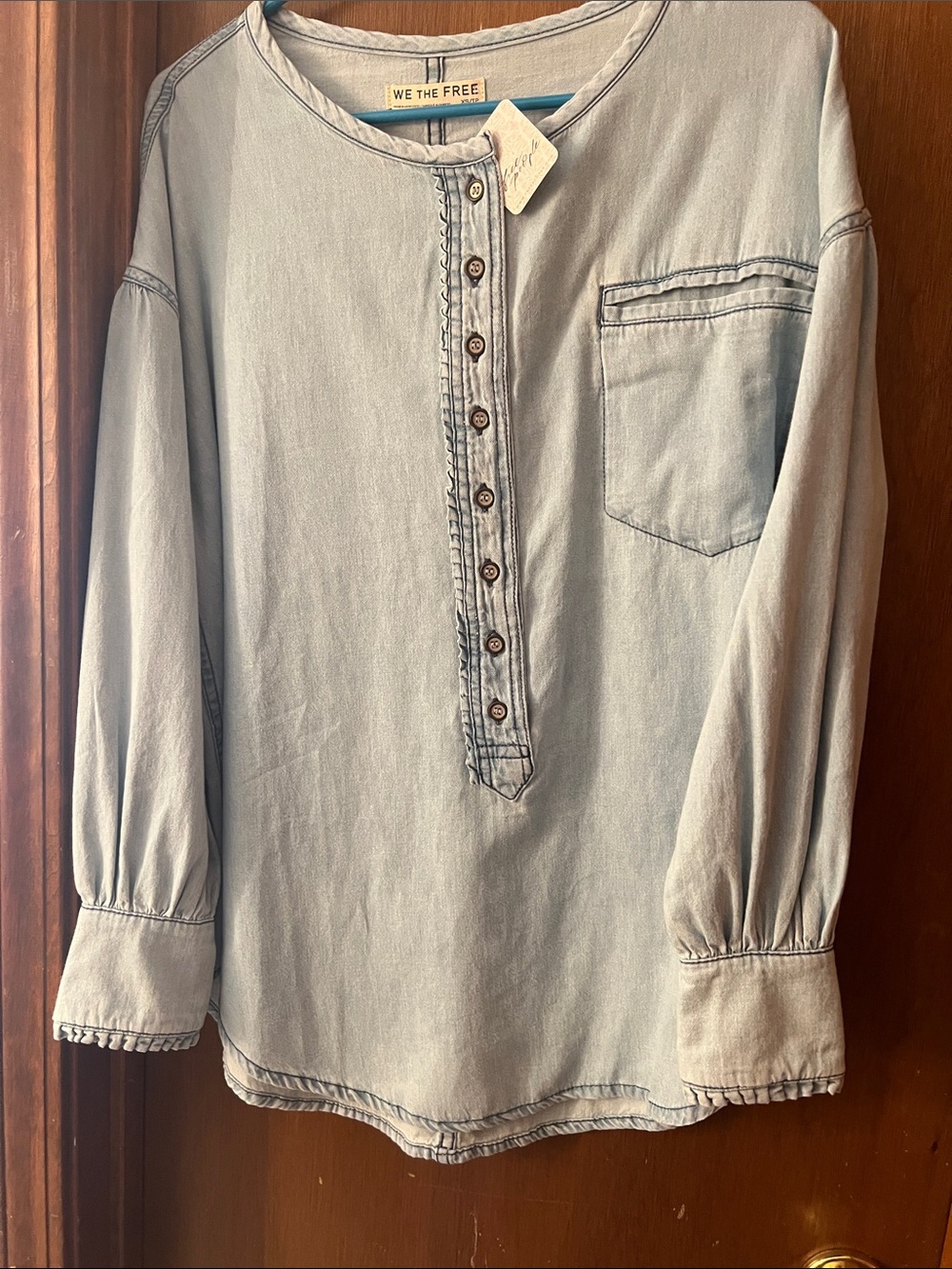 We The Free Light Blue Button Placket Casual Long Sleeve Shirt